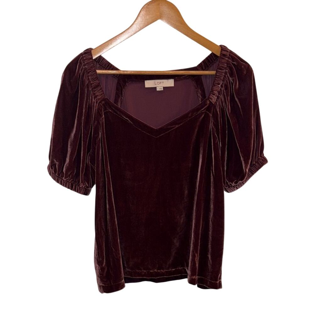 Ann Taylor LOFT Velvet Purple Puff Sleeve Fitted Blouse Small Whimsigoth